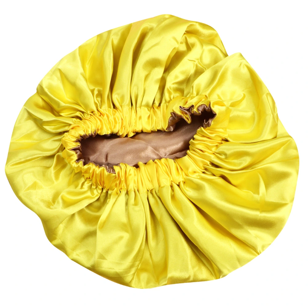 1Pc Double-layer Satin Sleeping Hat Adjustable Nightcap Elastic Mobcap for Women (Yellow)