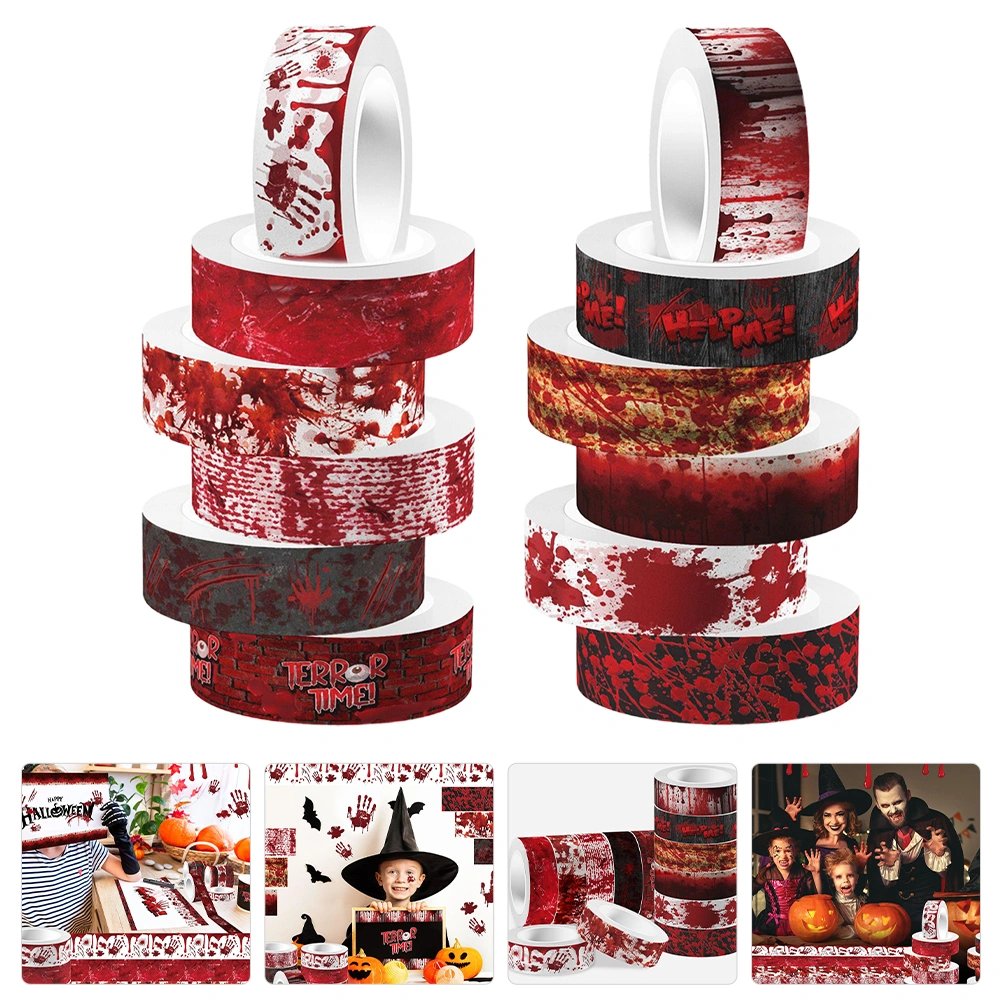 12 Rolls of Halloween Washi Tapes Bloody Printing Tapes Halloween DIY Tapes Scrapbooking Tapes