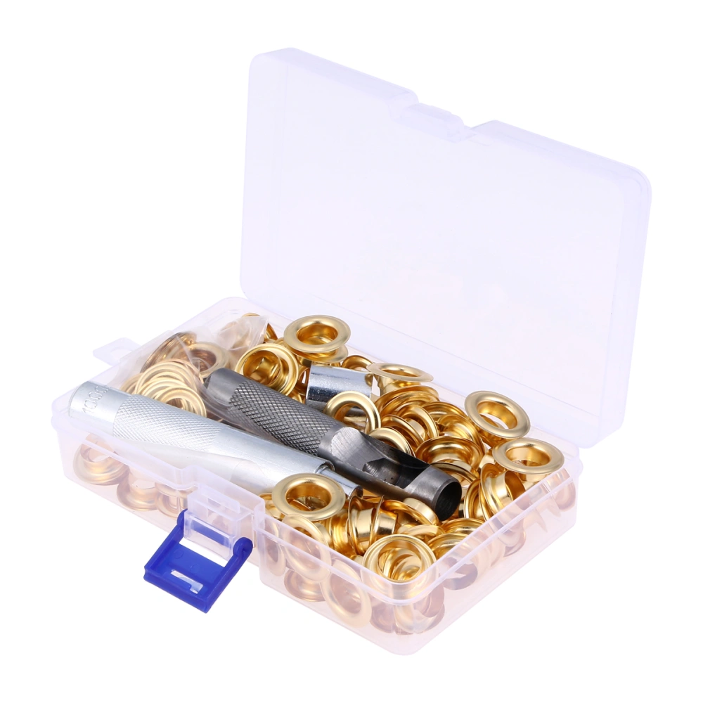 100 Set Grommets Kit Quality Brass Eyelets Button Kit with 3PCS Tools Multipurpose Eyelets Button Set Portable Eyelets Button Tool Kit for Shoes Clothes Crafts Use (Golden)Inner Diameter 6MM Size 1