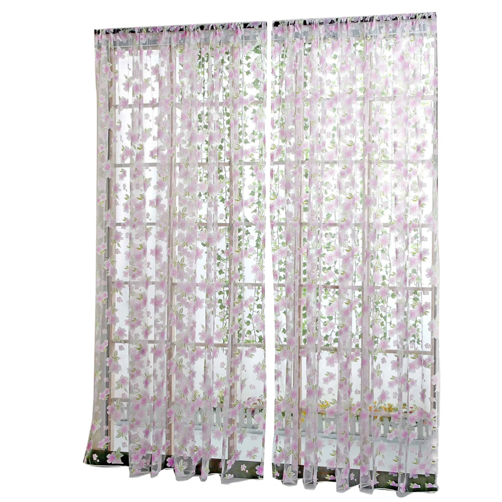 1*2M Light-colored Flowers Leaves Curtains Window Gauze Decoration Drapes for Bedroom Living Room (Lavender)