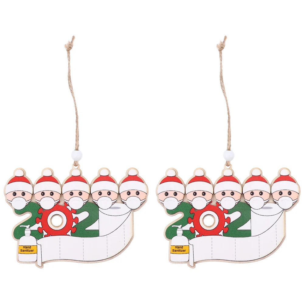 2Pcs Christmas Tree Hanging Decoration Wooden Survivor Family Hanging Decor