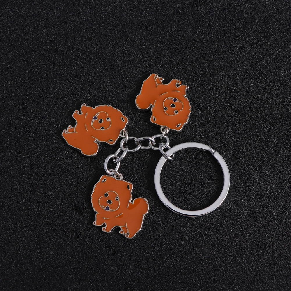 Metal Car Keychain Dog Shape Creative Keyring Car Key Ring Decorations Hanging Pendant (Chow Chow Brown)