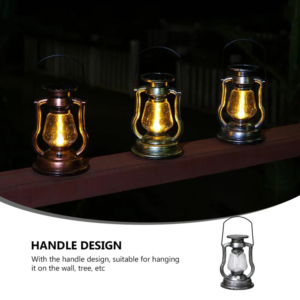 1pc Solar Kerosene Lamp Retro Handheld Lantern Outdoor Solar Lamp Decoration