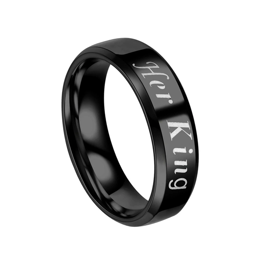12# Her King His Queen Titanium Stainless Steel Couples Finger Ring His and Hers Couple Wedding Promise Rings (Black)