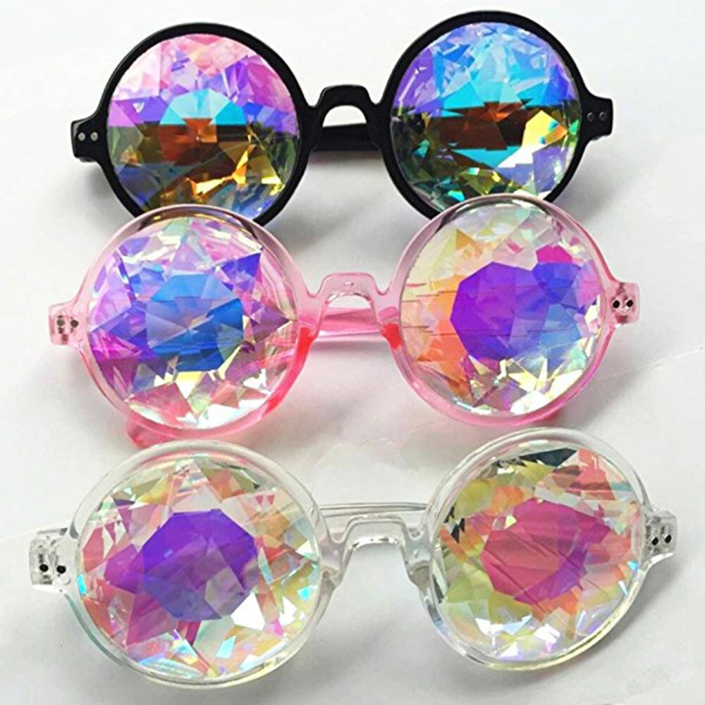 Kaleidoscope Glasses Rainbow Rave Wormhole Prisma Diffraction Eyeglass (Black)