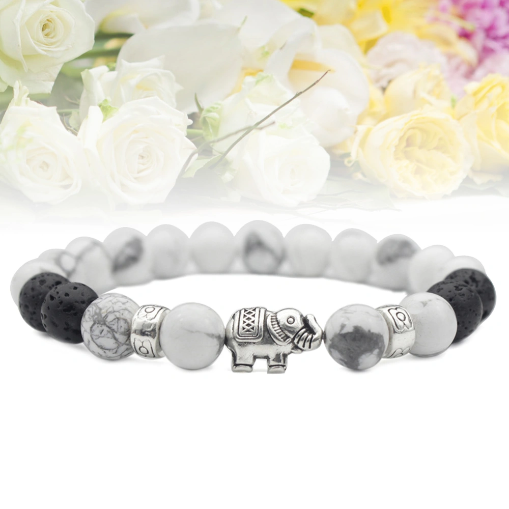 8mm White Turquoise Buddha Elephant Pattern Bracelet Beads Bracelets Bangles for Women Girls Yoga Bracelet(Silver)