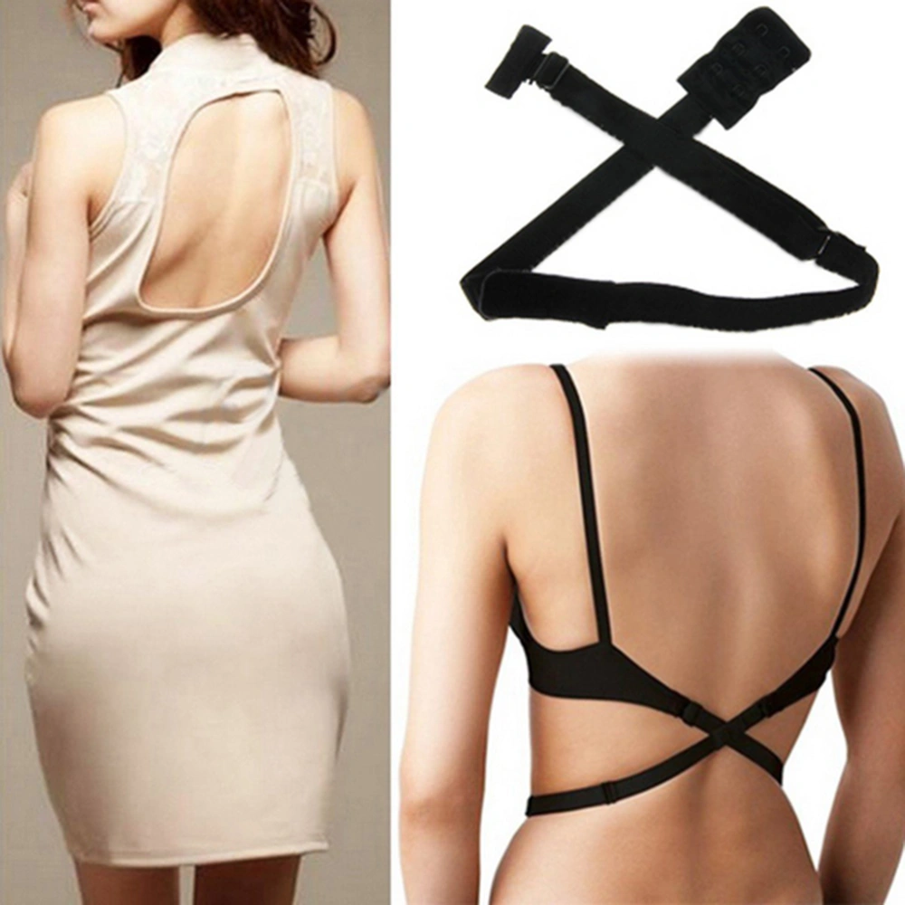 A Pair of Women's Ladies Deep V Backless Dress Bra Strap Converter Adjustable Extension Straps (Black)