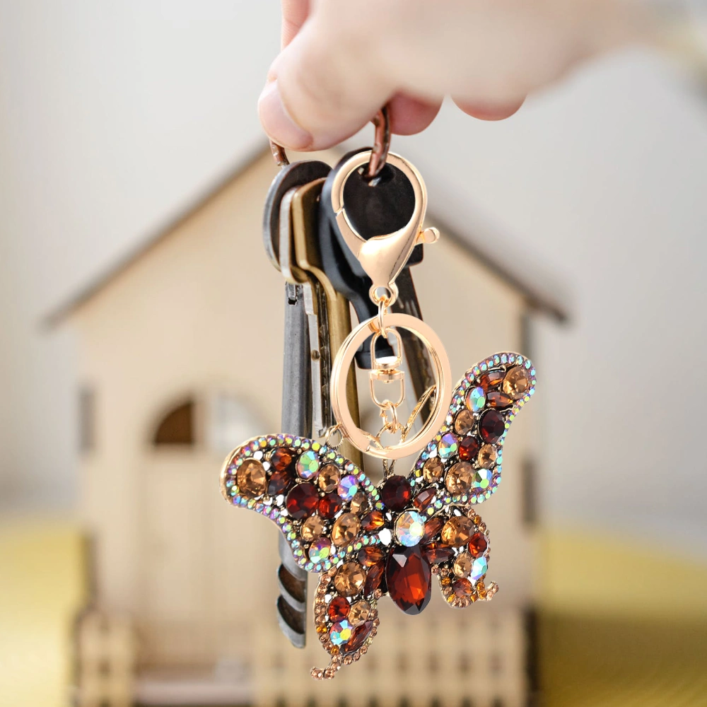 Butterfly-shape Rhinestone Key Chain Bag Hanging Ornament Girls Decorative Key Ring