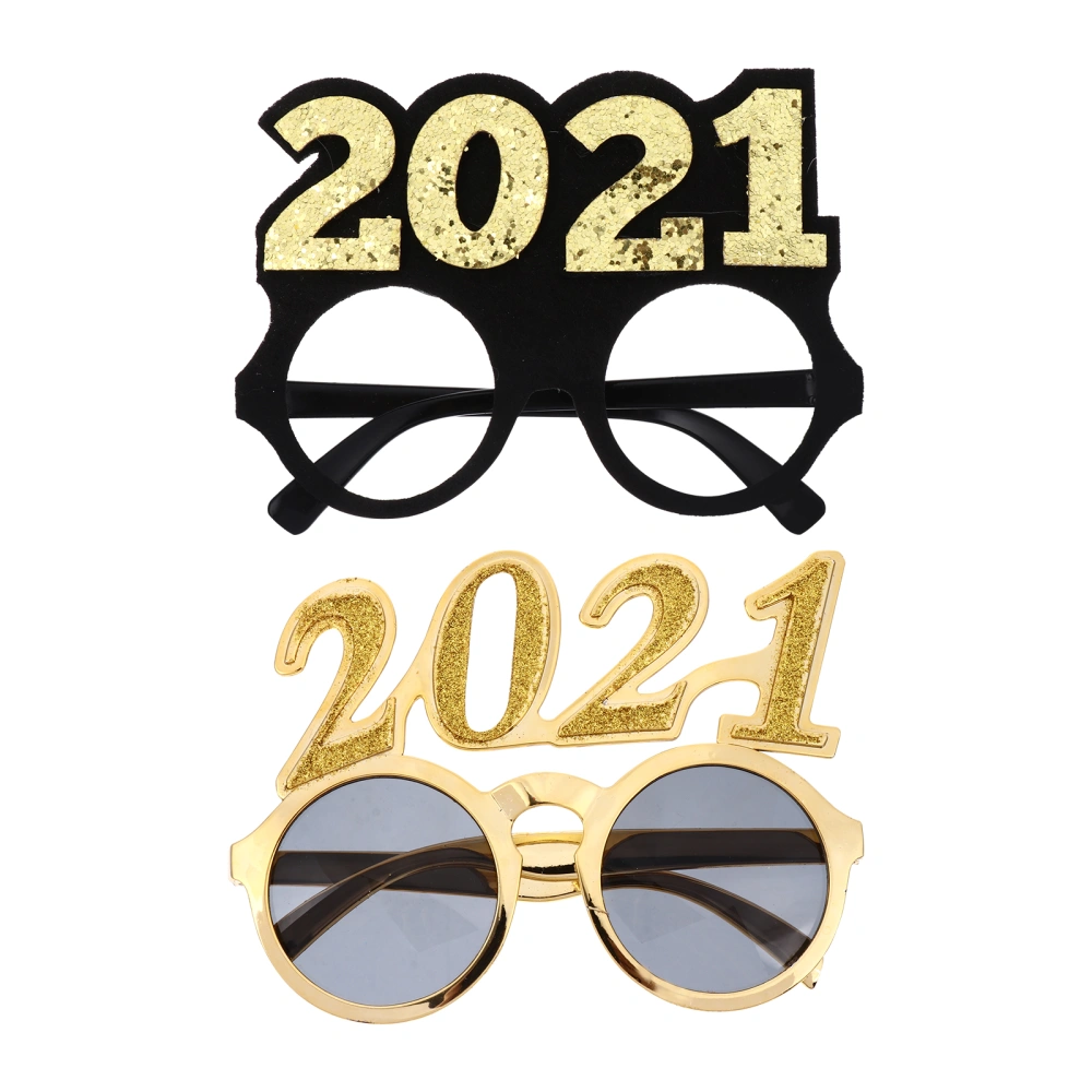 2 Pairs of 2021 Glasses Performance Props Unique Photo Props (Golden Black)