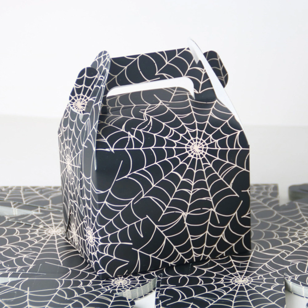 24 Pcs Portable Black Candy Boxes Halloween Treat Paper Bags Spiderweb Halloween Party Favor Boxes for Party Supplies Kids Birthday Decorations