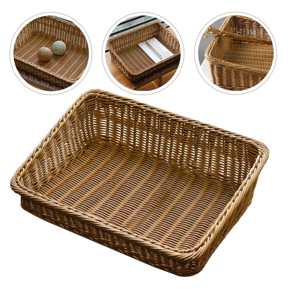 1Pc Woven Fruit Basket Simple Bread Storage Basket Vegetable Basket Light Brown