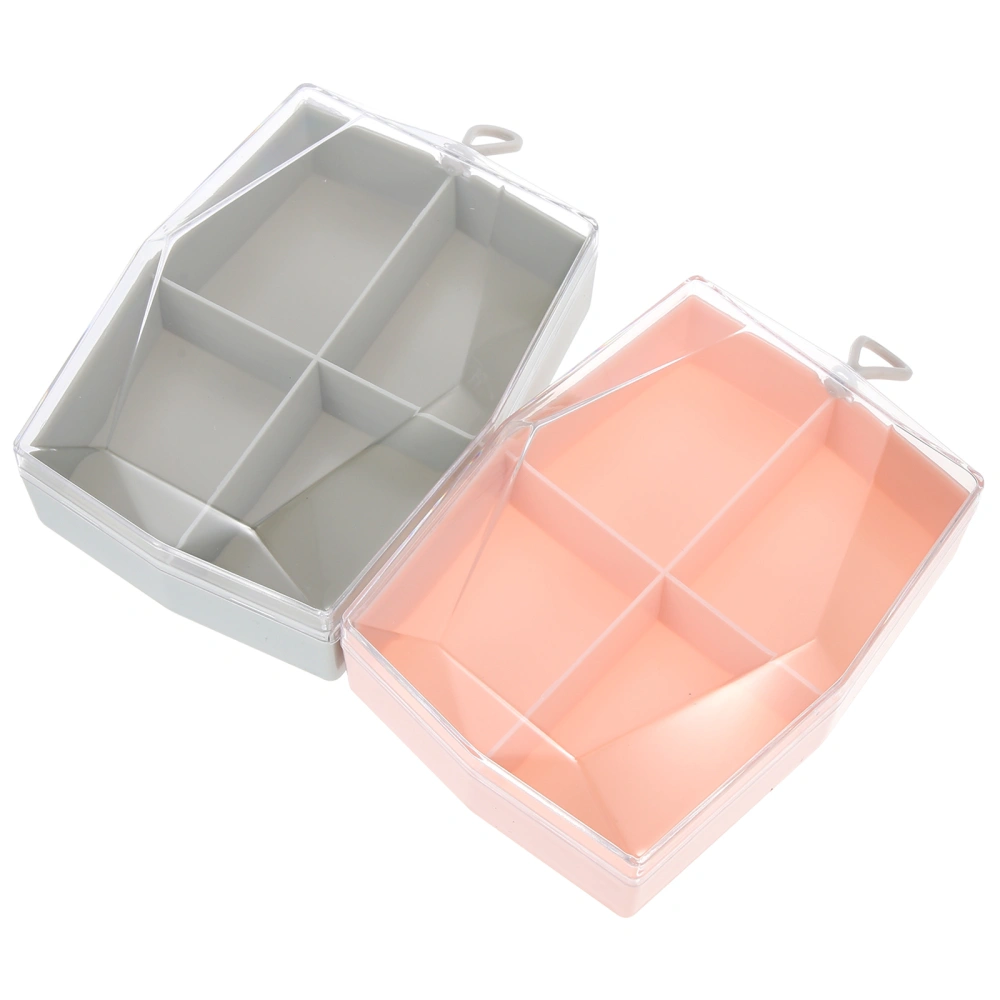 2Pcs Makeup Sponge Holder Dustproof Beauty Egg Case 4-Compartment Makeup Puff Container