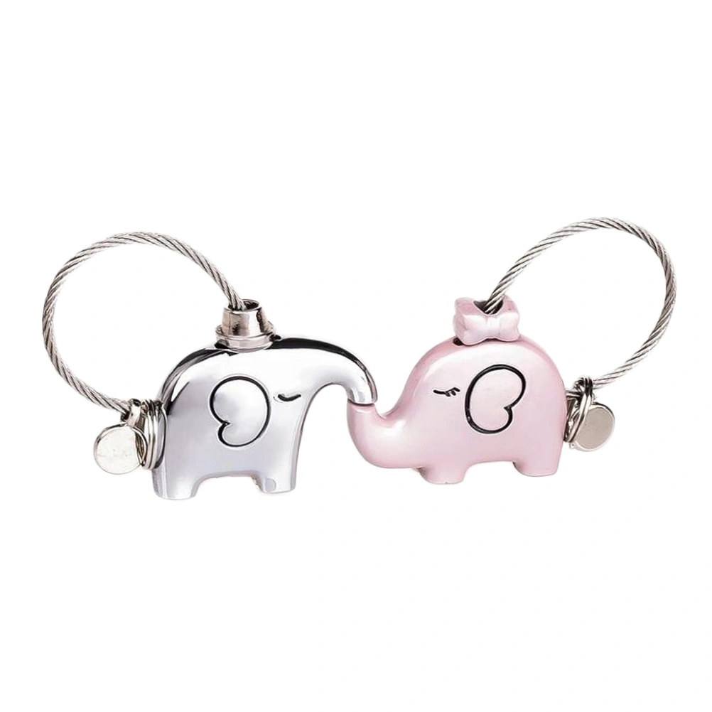 2PCS Kissing Elephants Couples Keychain Fantastic Valentine's Gift Hanging Decor for Key Bag Purse (Pink and Silver)