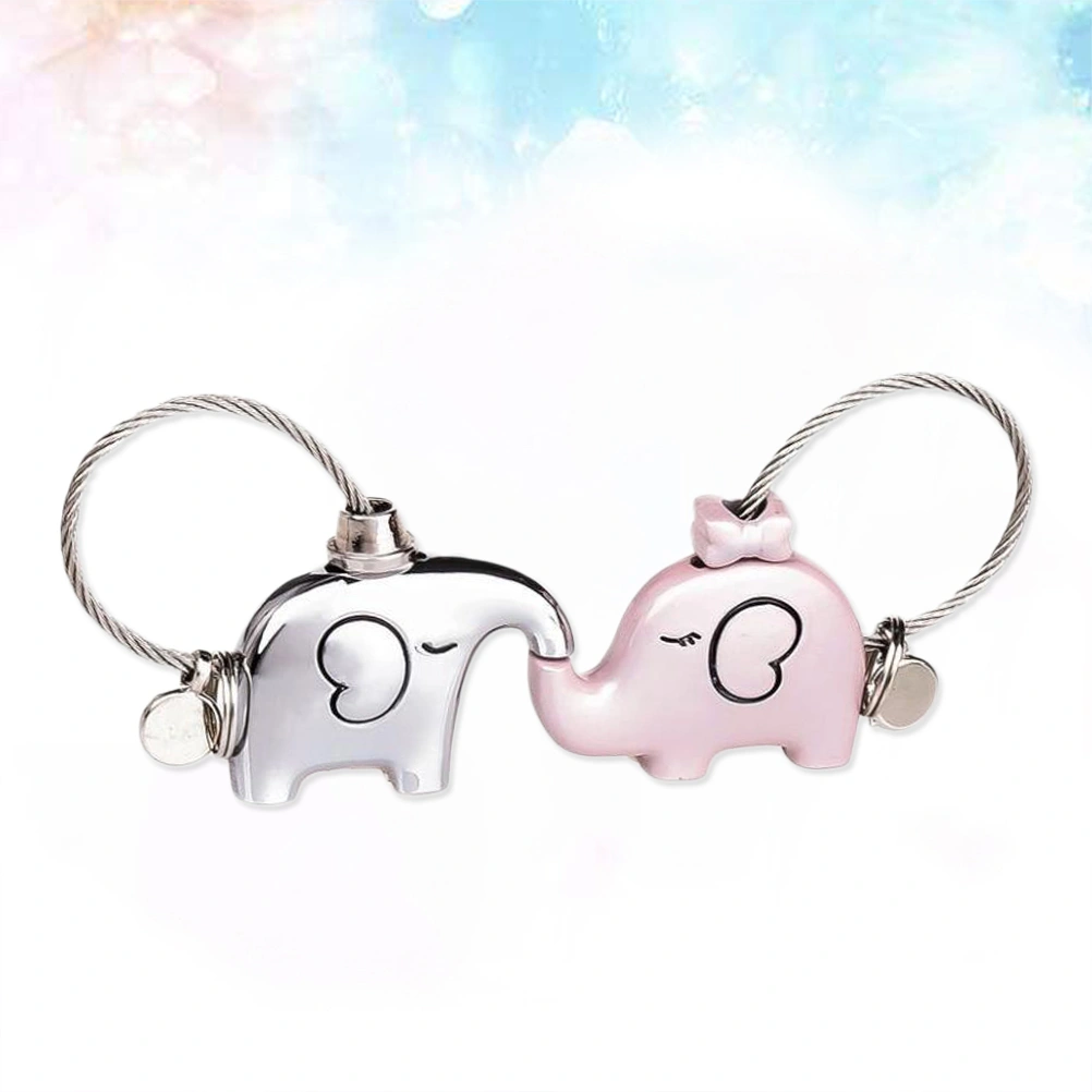 2PCS Kissing Elephants Couples Keychain Fantastic Valentine's Gift Hanging Decor for Key Bag Purse (Pink and Silver)