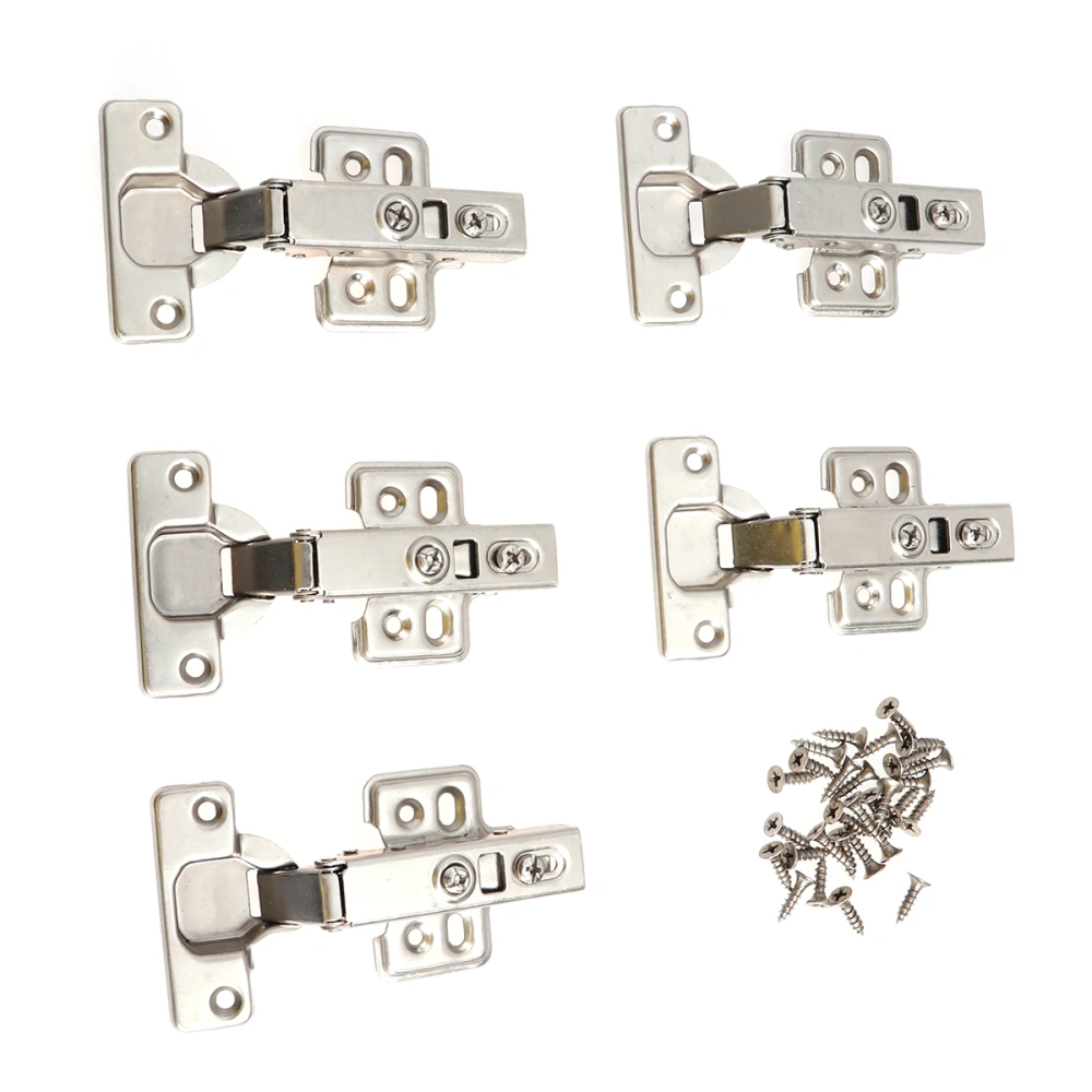 5 PCS 1.2mm Thickness Steel Face Frame Mounting Furniture Hinges Hydraulic Concealed Full Overylay Hinges with 30 PCS Screws for Kitchen Cabinet Door Furniture (Silver)