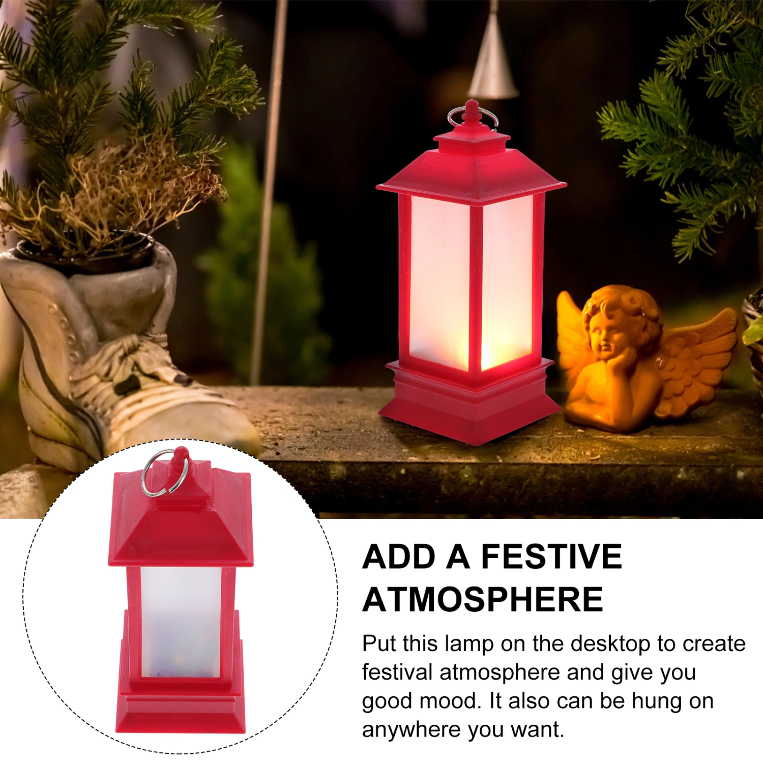 Christmas Lantern Ornament Hanging Lantern Decorative Flame Light Home LED Lamp