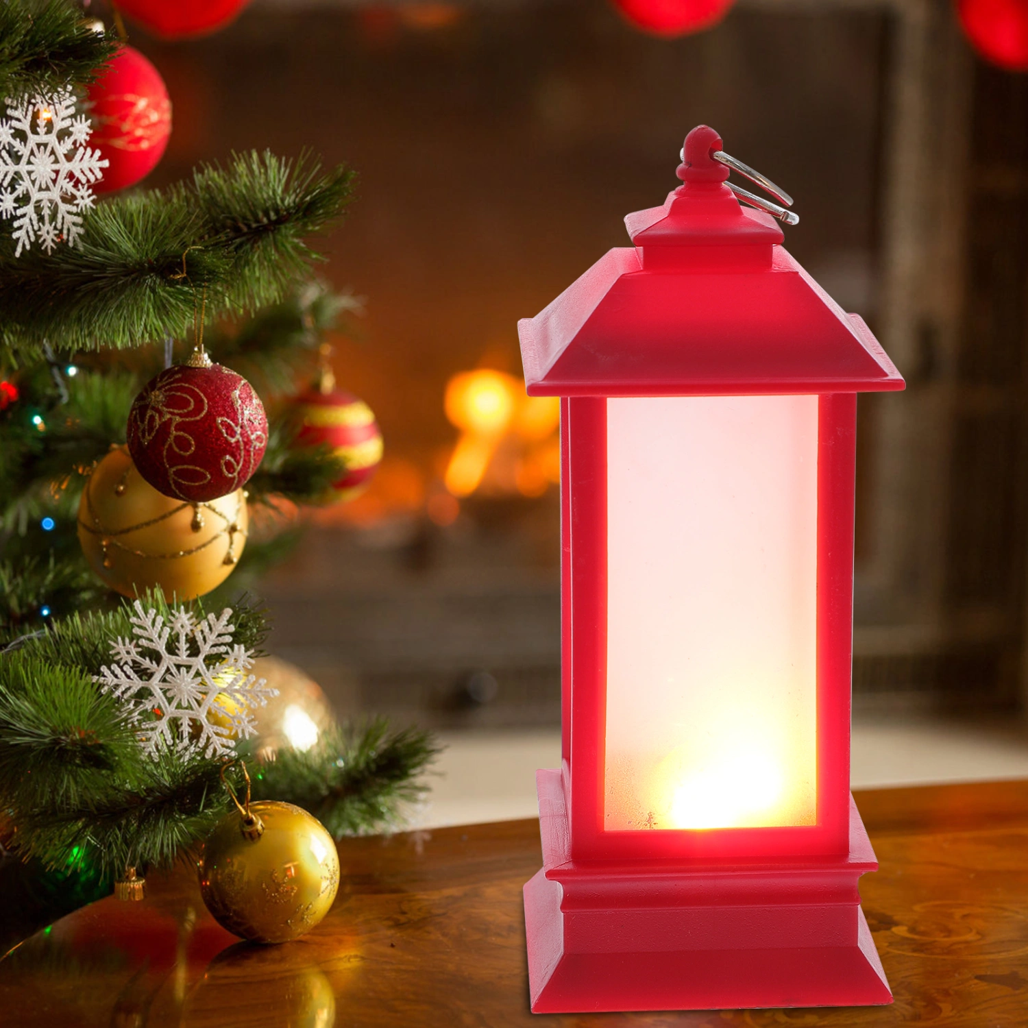 Christmas Lantern Ornament Hanging Lantern Decorative Flame Light Home LED Lamp