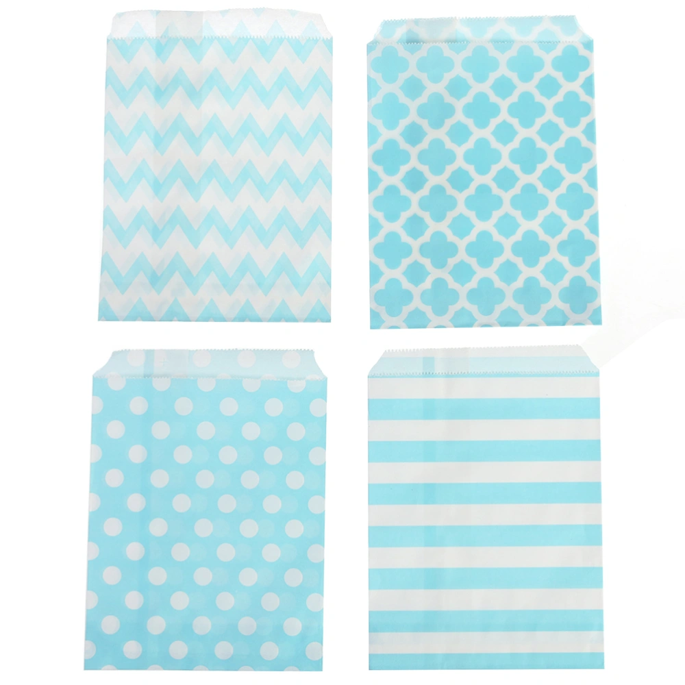 24pcs Candy Bags Striped Dot Wavy Shape Paper Bags Wedding Birthday Party Candy Container (3 Patterns Mixed, Blue)