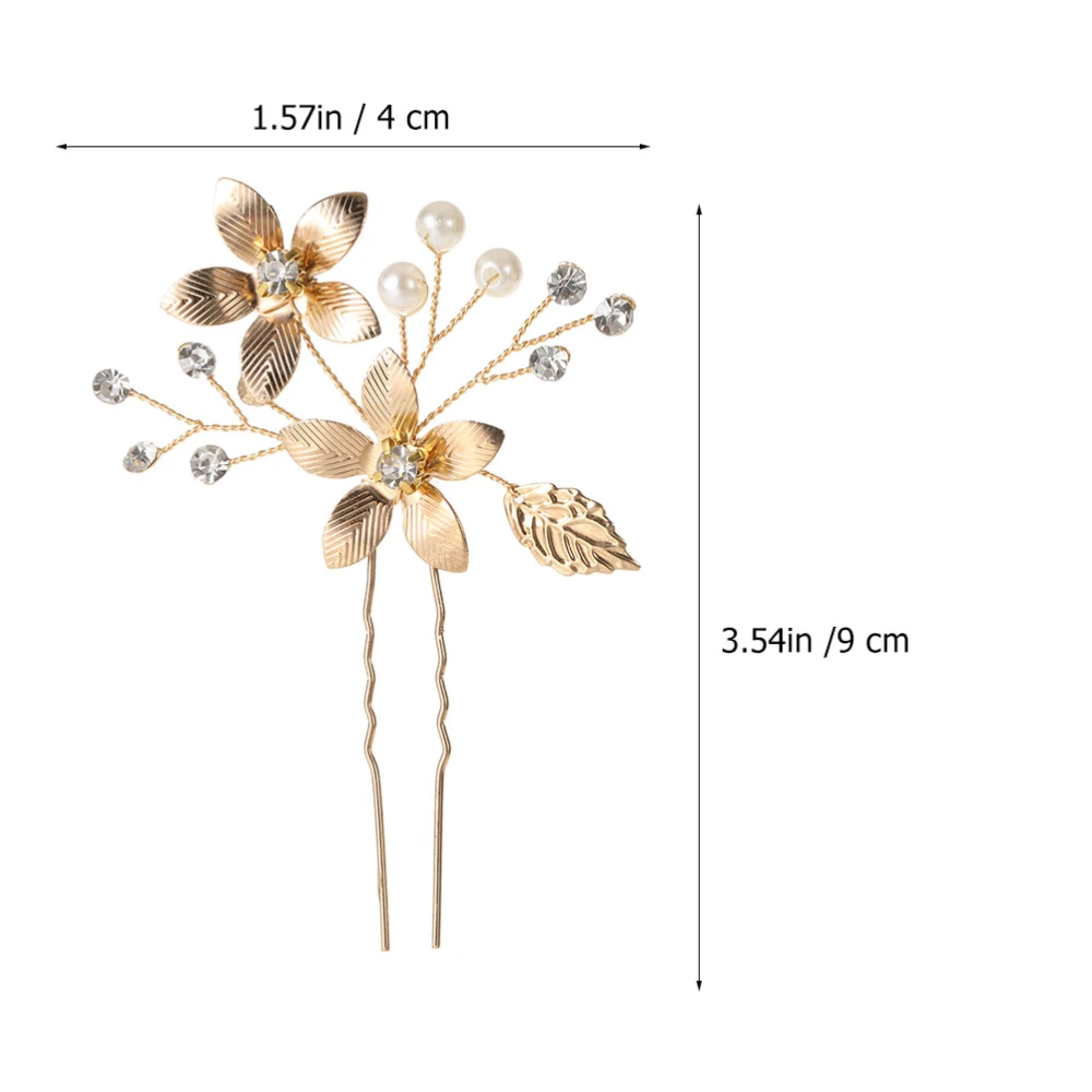 2pcs Women Gold Leaf with Flower Hairpins Bridal Hair Jewelry for Party