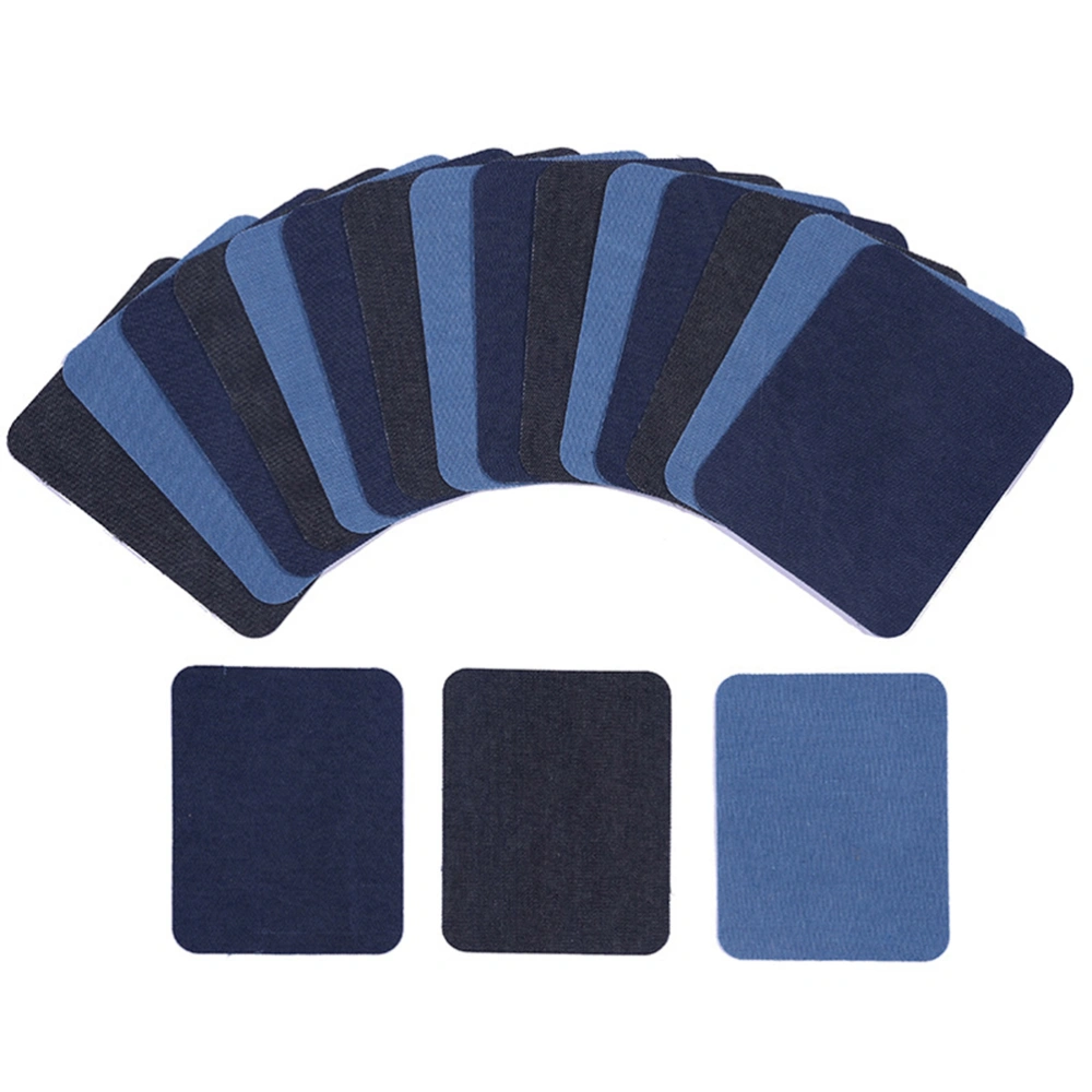 12pcs DIY Patches Rectangular Jean Fabric Thickened Cloth Paste Pants Sweater Shirt Elbow Garment Sewing Accessories (Dark Blue Light Blue and Black 4pcs for Each)