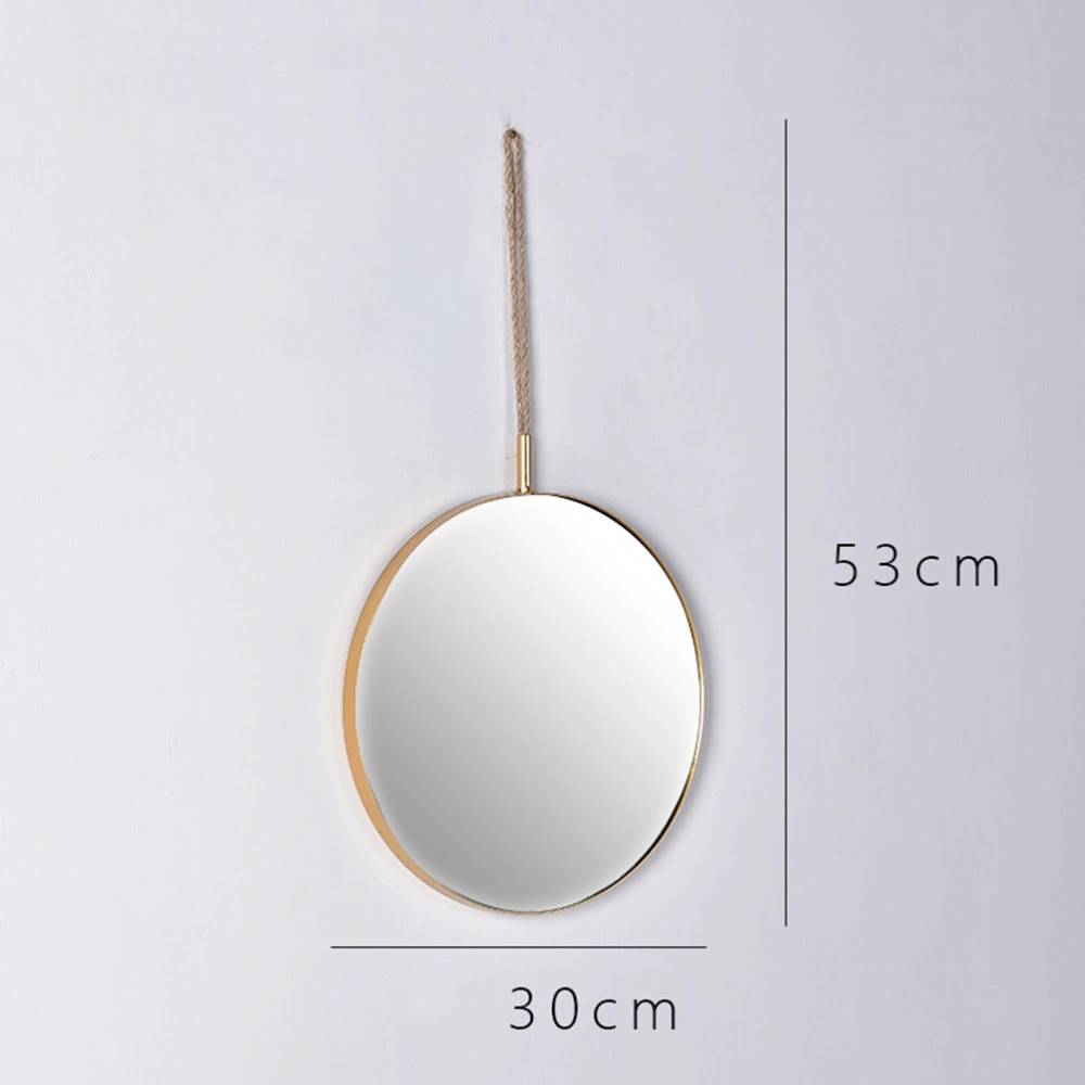 Punch-free Mirror Retro Hemp Rope Wall Hanging Mirror Exquisite Makeup Mirror Decorative Mirror for Home Bathroom Bedroom (Golden of Edge, Round Shape)