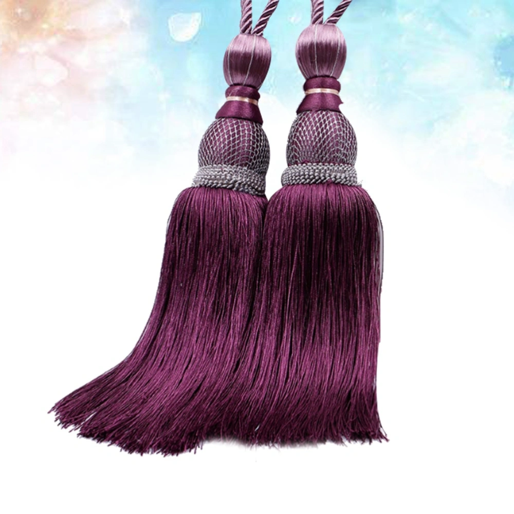 2pcs Luxury Home Decoration Curtain Clips Acessories Hanging Belt Ball Curtain Strap Tassel Tieback Buckle(Dark Purple)