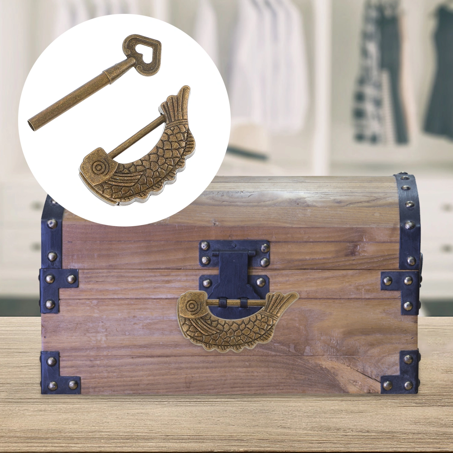 1pc Mini Padlock Fish-shaped Locks Retro Box Lock Jewelry Boxes Padlock with Key