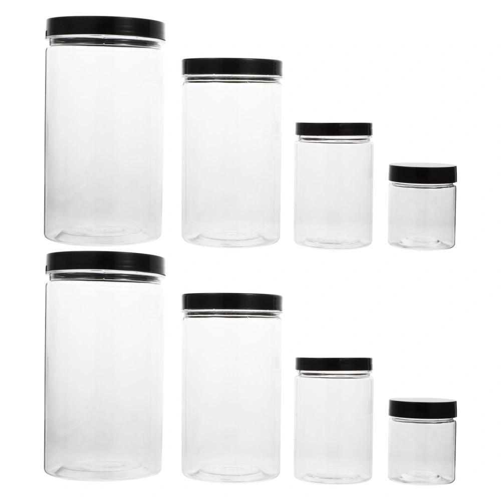 8pcs Clear Moisture-proof Pots Honey Sugar Foods Storage Cans with Black Lid