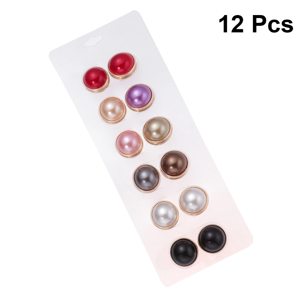 12PCS Magnetic Iron Snap Buttons Colorful Pearl Scarf Clasp Brooch Pin for Decoration (KC Gold Assorted Color)