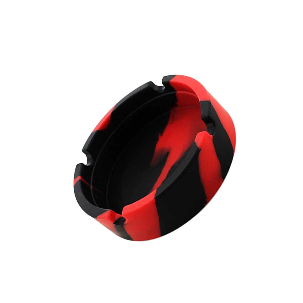 1 Pc Round Silicone Ashtray Unbreakable Heat Resistant Cigar Ashtray Camouflage Ash Holder - 8.3x2.3cm (Red and Black)