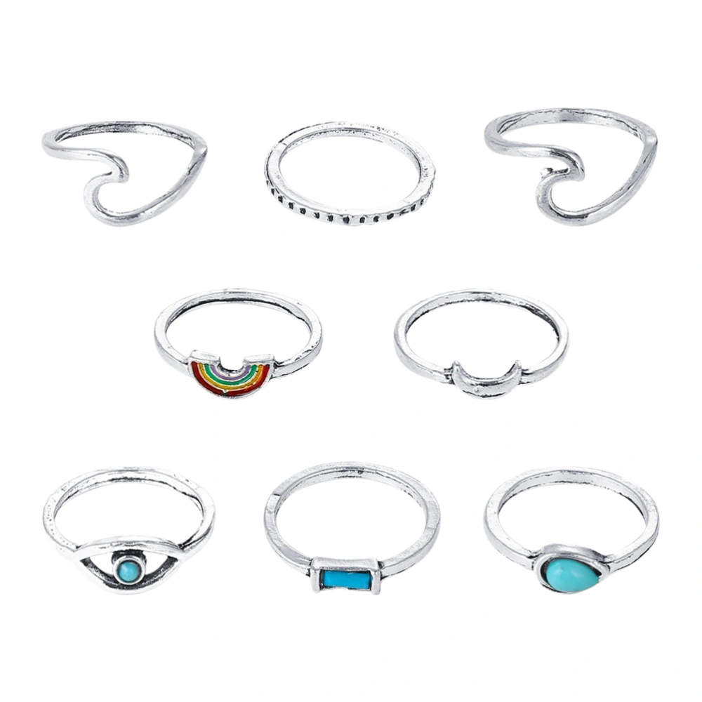 8pcs of One Set Creative Wave Ring Vinatge Finger Rings Fashionable Hand Jewelry for Woman Girl Lady