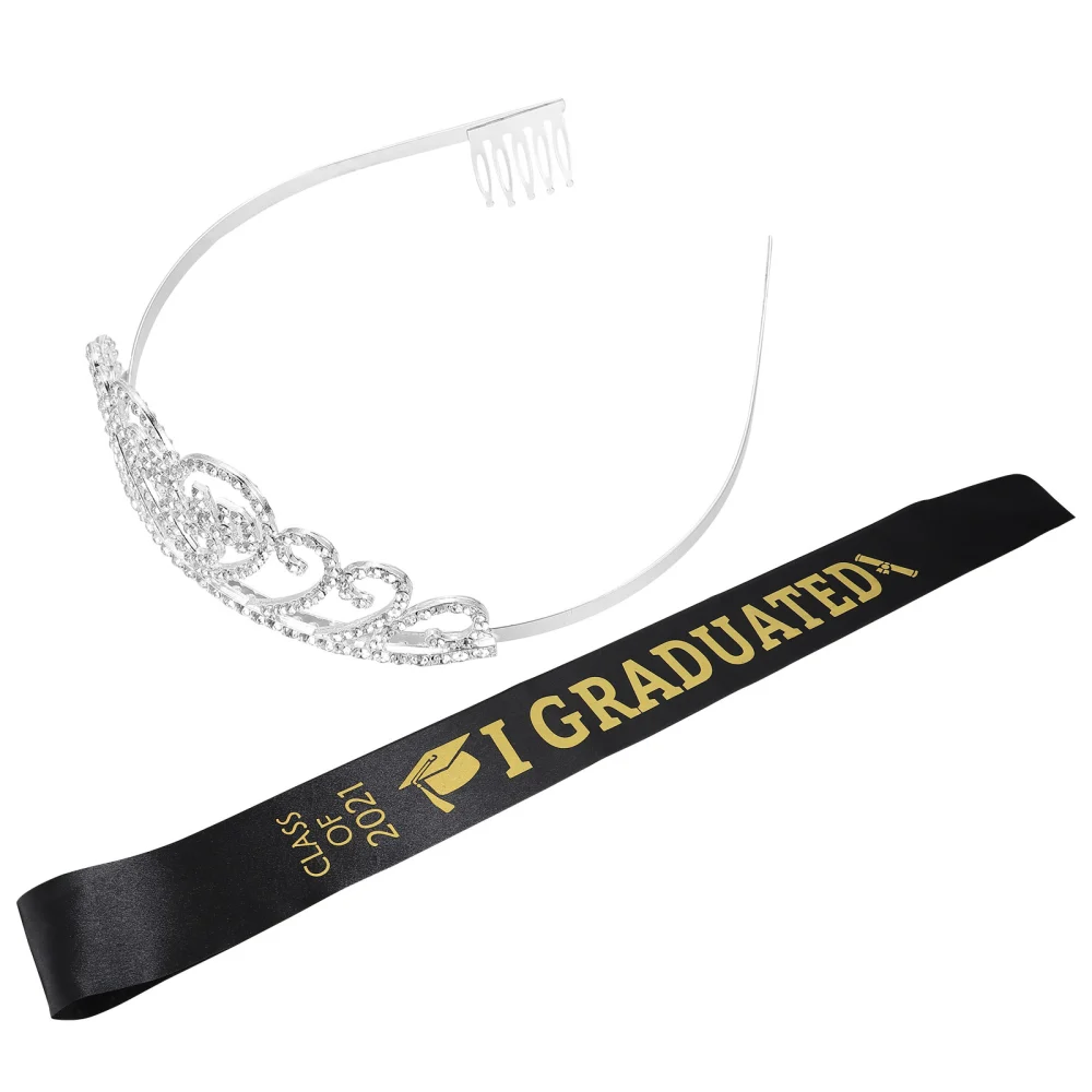 1 Set Graduation Etiquette Belt Crystal Crown Set 2021 Graduation Supplies