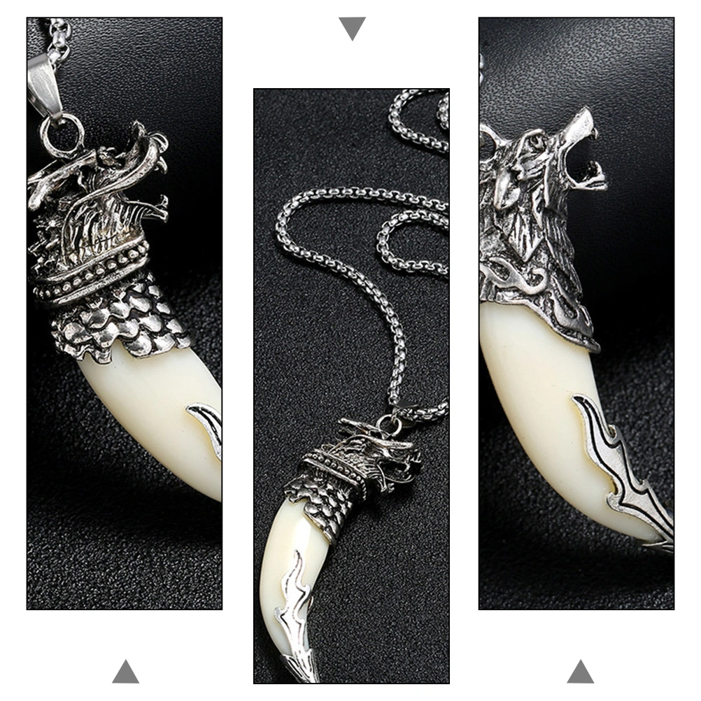 2PCS Cool Male Necklace Metal Chain Wolf Head Dragon Head Choker Decor(2 Styles)