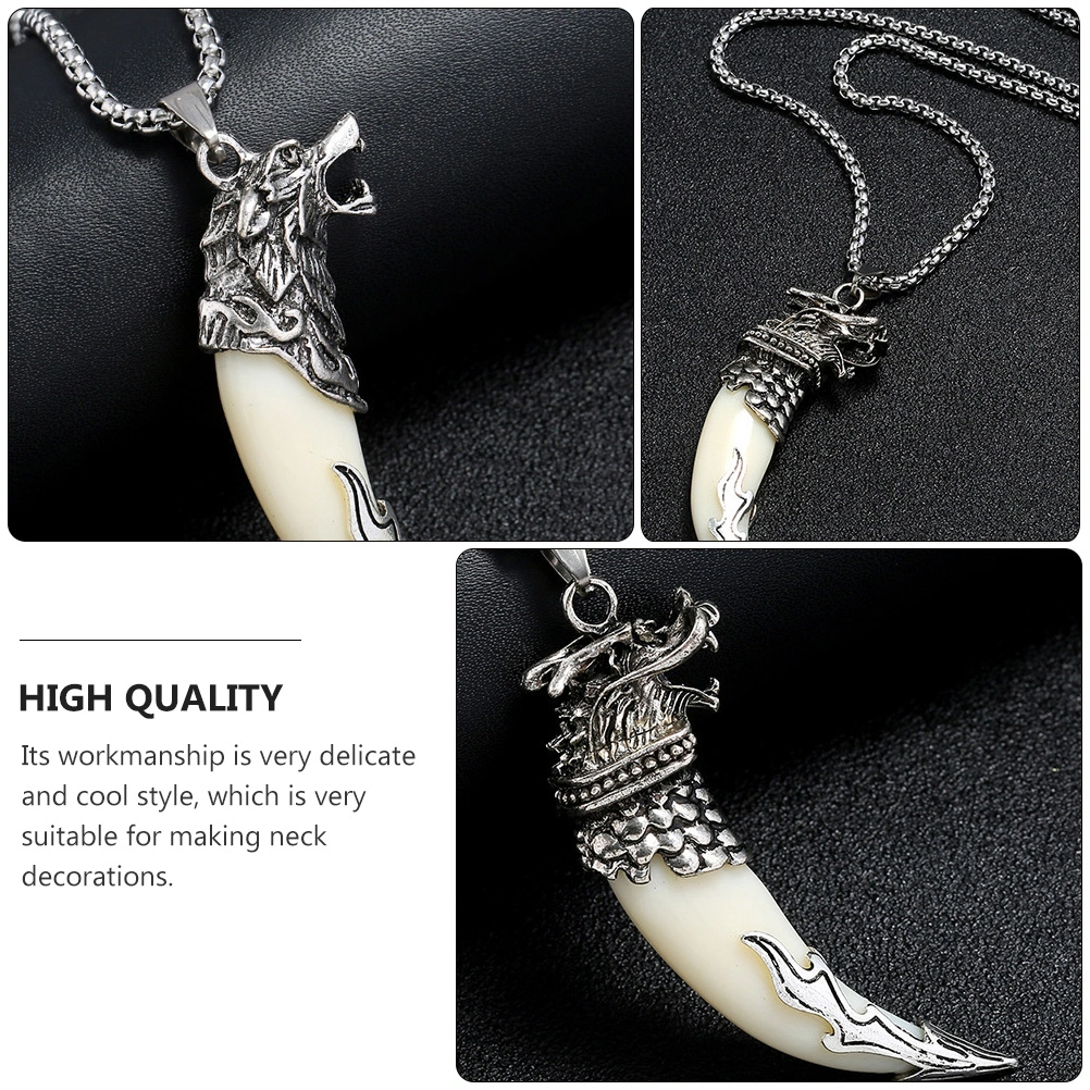 2PCS Cool Male Necklace Metal Chain Wolf Head Dragon Head Choker Decor(2 Styles)