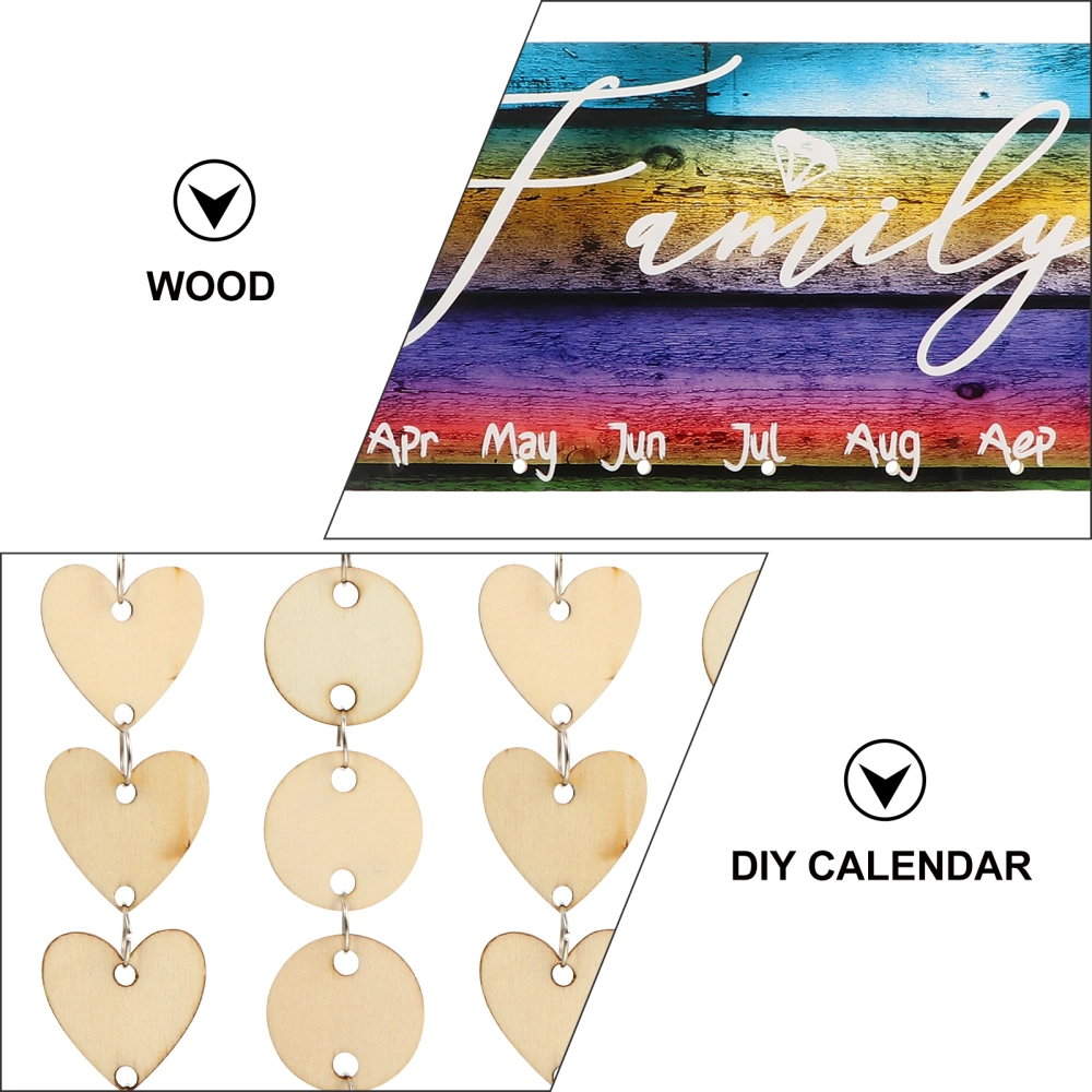 1 Set Home Birthday Wooden DIY Calendar Hanging Plaque Heart Wooden Slices