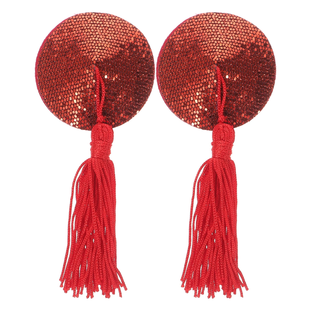 Womens Sexy Silicone Sequin Round Tassels Covers Adhesive Pasties Bra (Red)