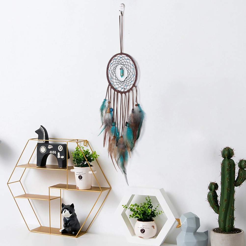 Feather Dream Catcher Living Room Pine Stone Dream Catcher Single Ring Feather Pendant with Light