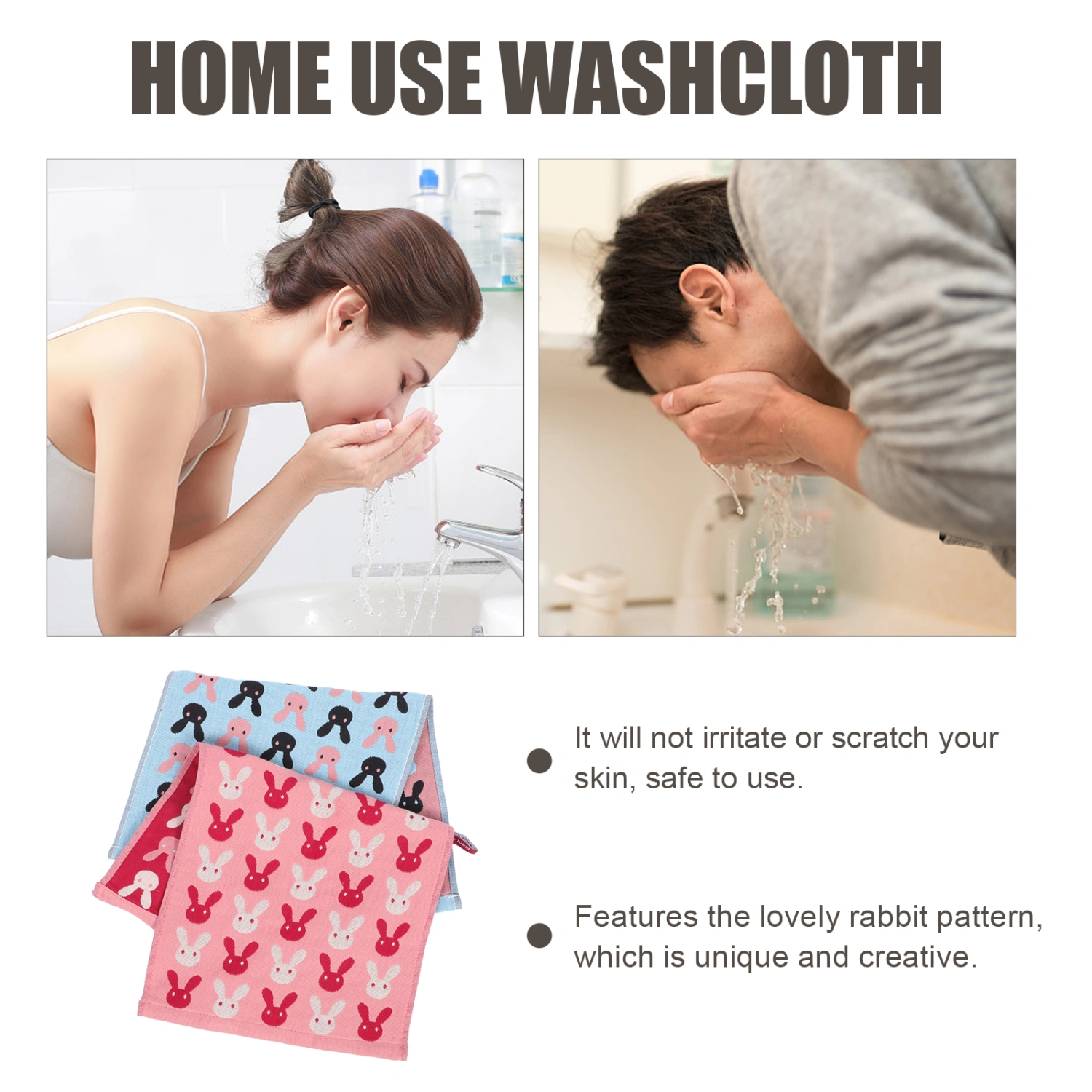 2pcs Home Use Rabbit Towels Face Cleaning Towels Cotton Towels Cleaning Towels