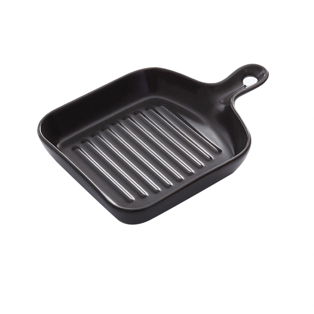 Square Grill Plate Non Stick Coating Resuable Dish Drying Tray Food Transfer with Short Handle (Black)