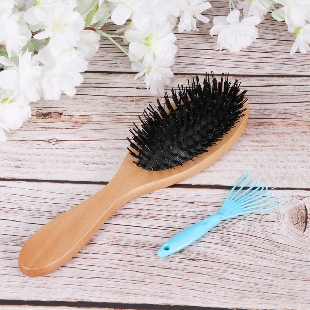 1pc Wooden Hair Comb Boar Bristle Brush Air Cushion Comb Scalp Massage Combs Hair Styling Accessory with Random Color Cleaning Claw