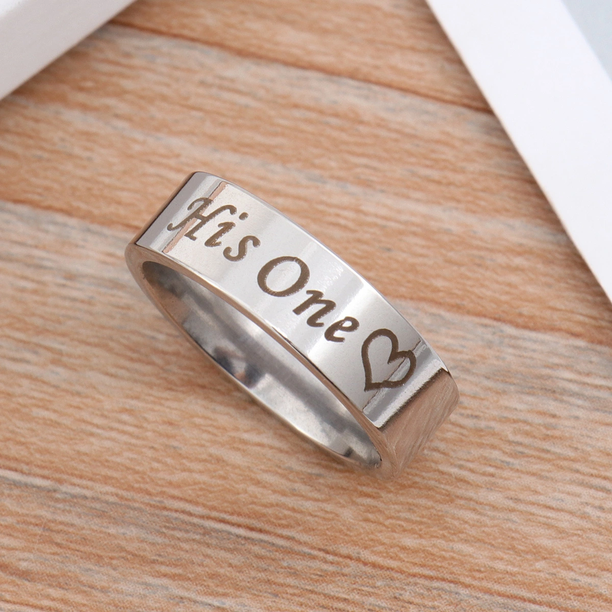 1Pc His One Ring Lovers Ring Titanium Steel Ring Lover Oath Ring Valentines Day Finger Ring Size-7 (Silver)