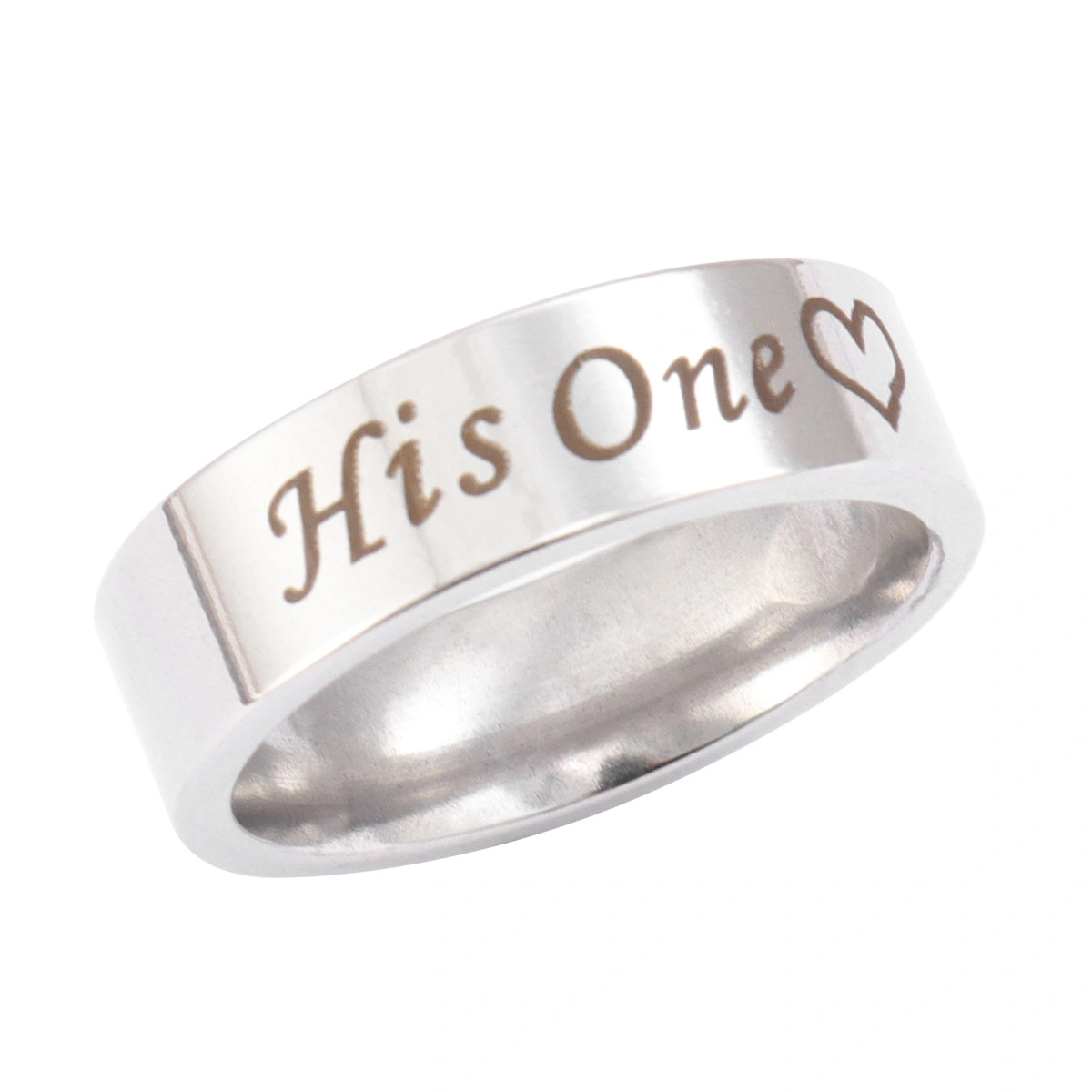 1Pc His One Ring Lovers Ring Titanium Steel Ring Lover Oath Ring Valentines Day Finger Ring Size-7 (Silver)