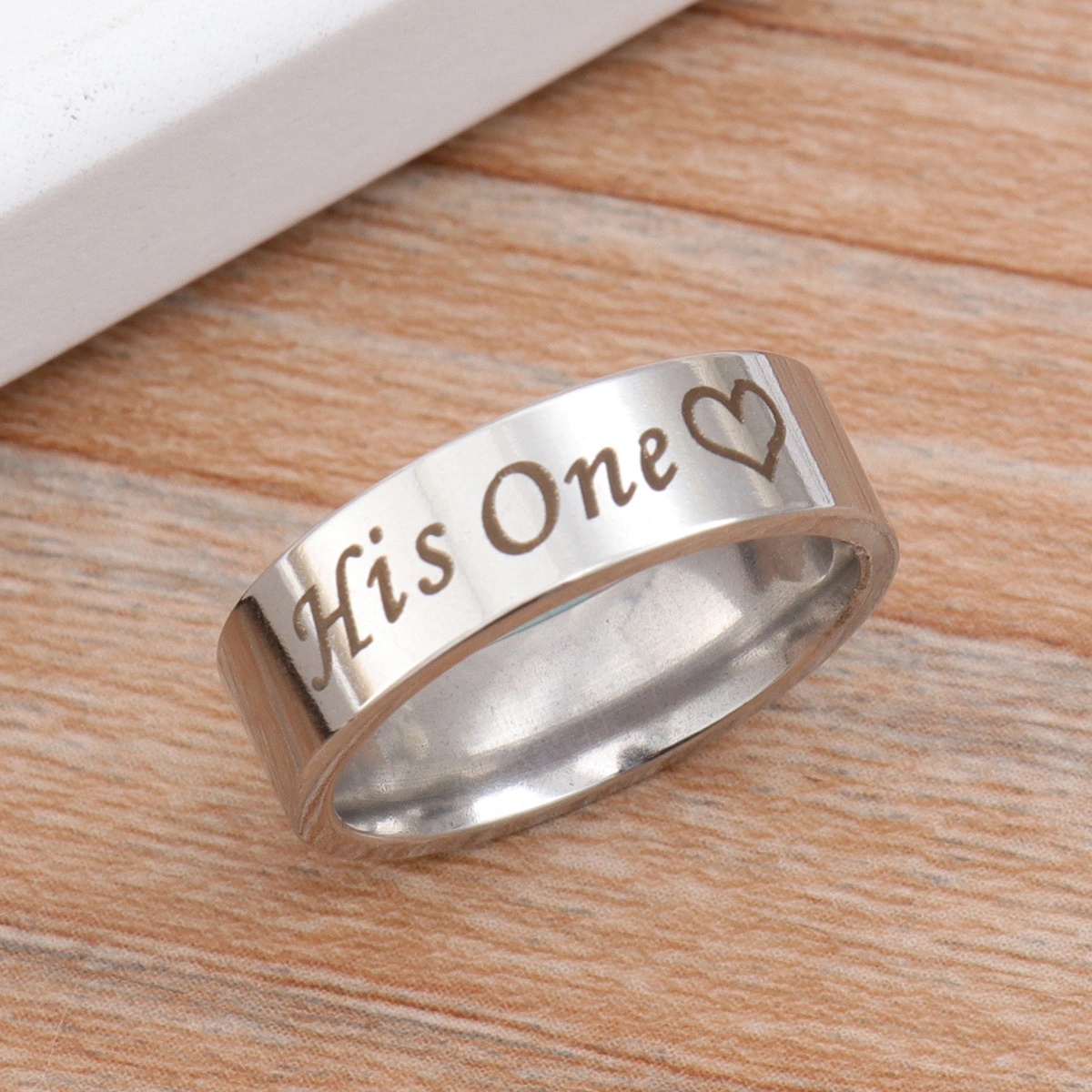 1Pc His One Ring Lovers Ring Titanium Steel Ring Lover Oath Ring Valentines Day Finger Ring Size-7 (Silver)