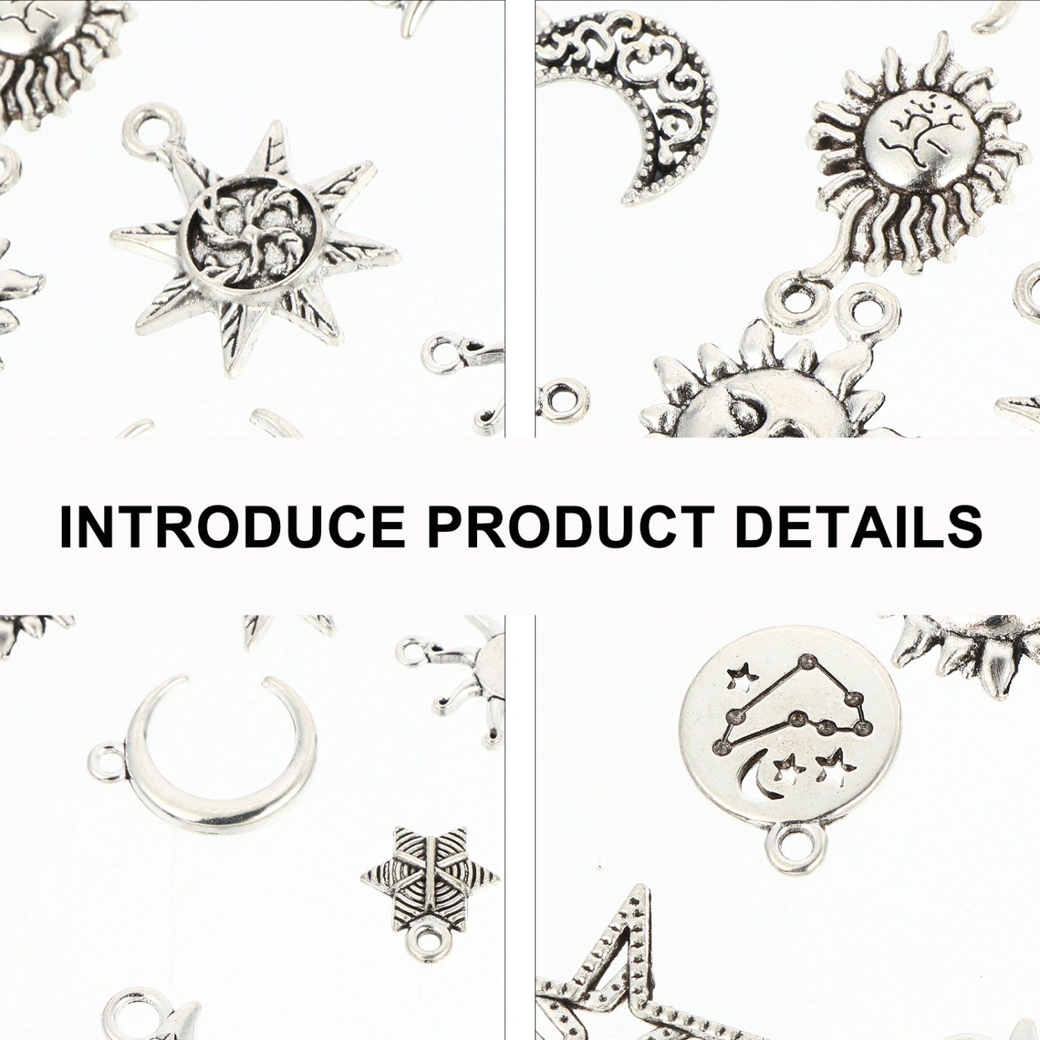 50Pcs Jewelry Charms Antique Sun Stars Moon Charms Pendants for Jewelry Making