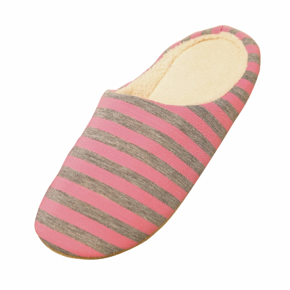 Unisex Indoor Slippers Warm Stripes Slippers Autumn Winter Cotton Slippers for Men Women - Size 40/41(Pink)