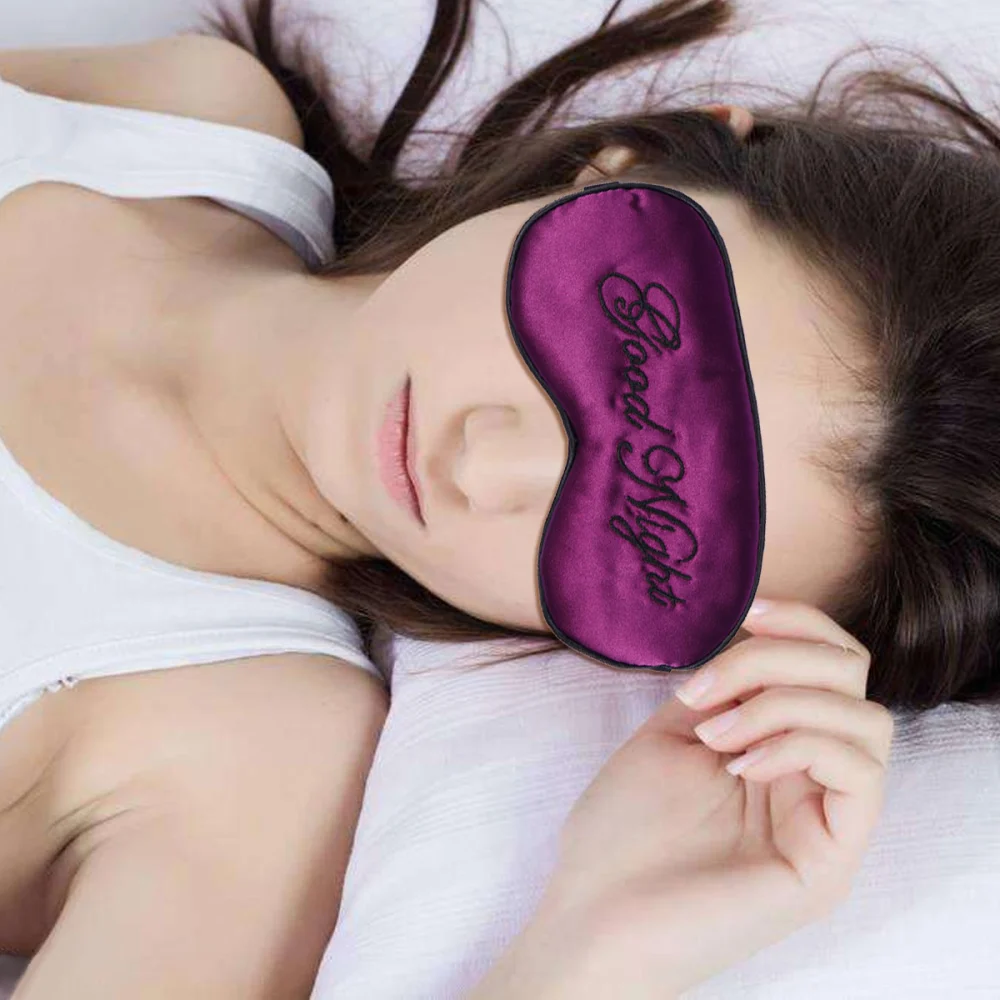 Silk Sleep Eye Mask Embroidery Eyeshade Large Blindfold Night Blinder for Men Women and Kids (Purple)