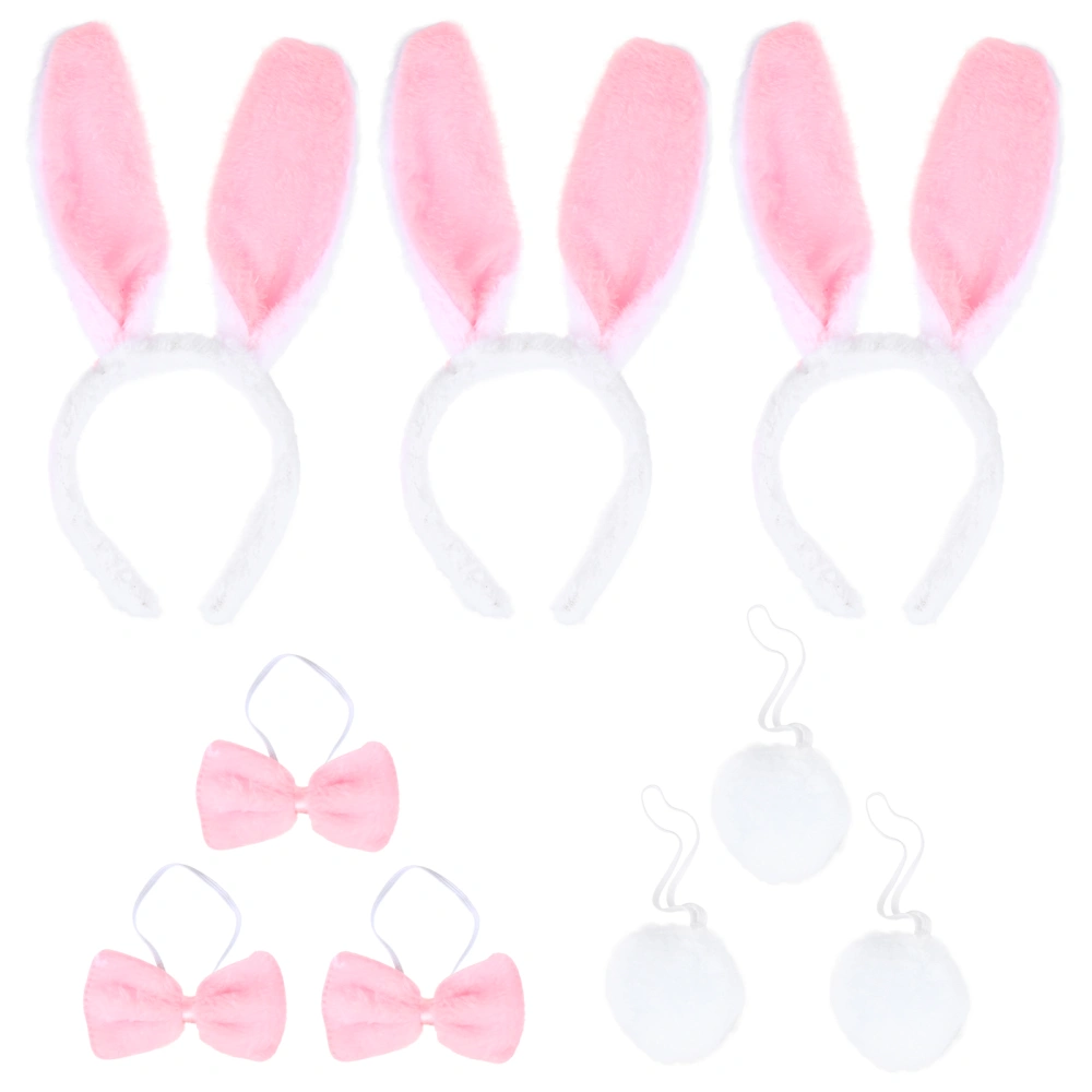 3pcs Party Rabbit Ear Headbands Adorable Photo Prop with 3 Bows 3 Rabbit Tails