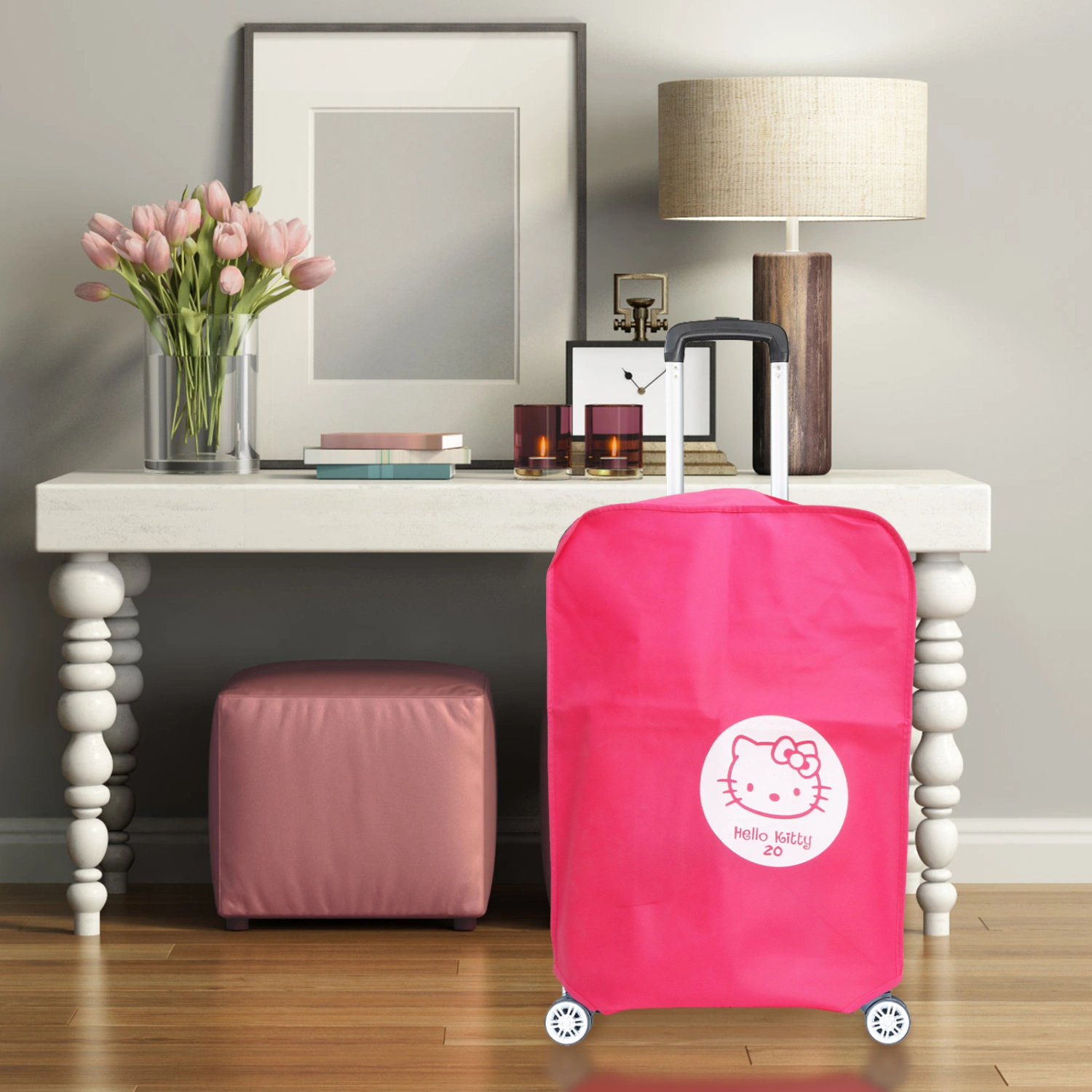 Foldable Waterproof Dustproof Luggage Cover Protector for 20-inch Trolley Case Suitcase (Rosy)