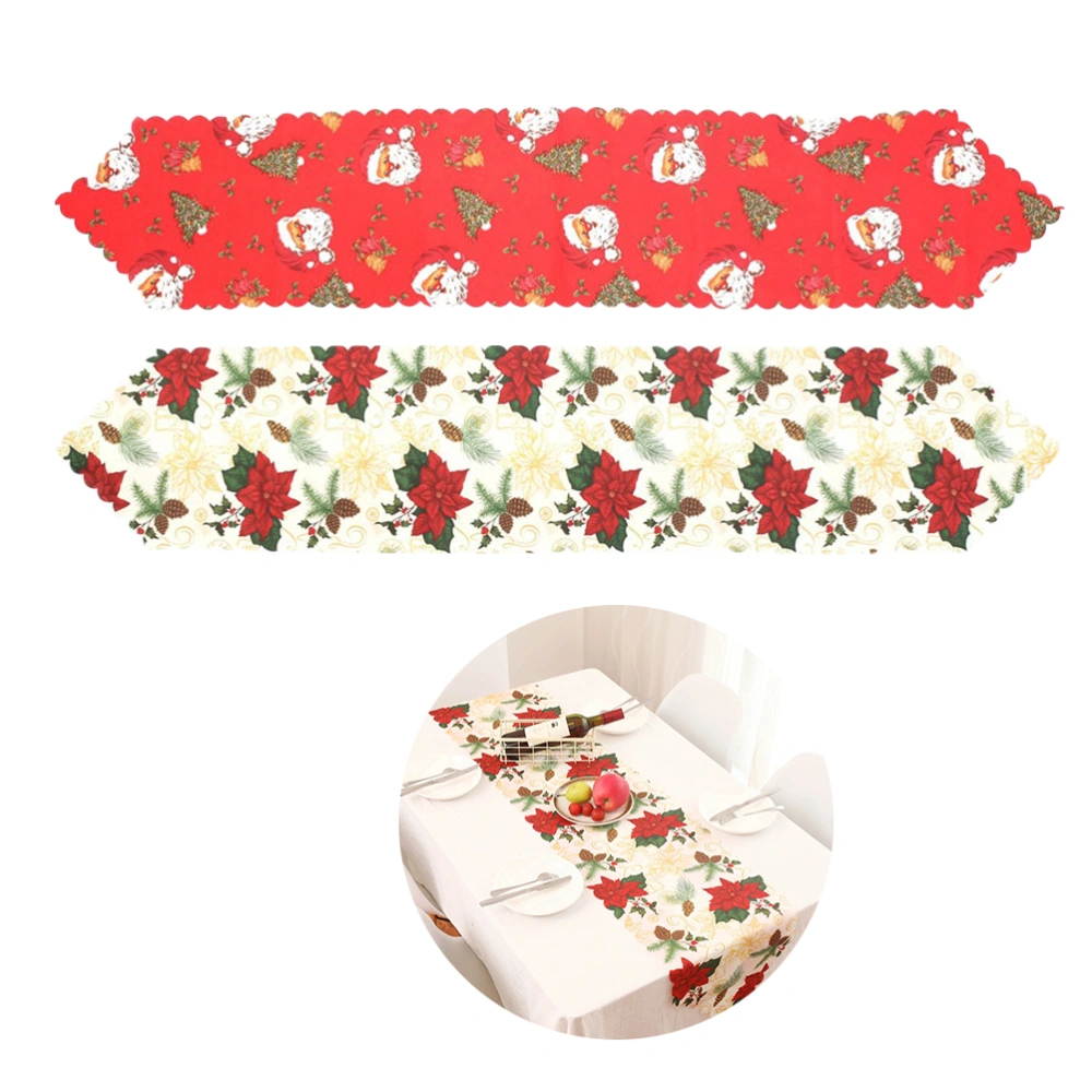 2 Pcs Creative Christmas Flowers Table Polyester Printed Table Cover Party Desktop Tea Table Decoration (Type A and B)