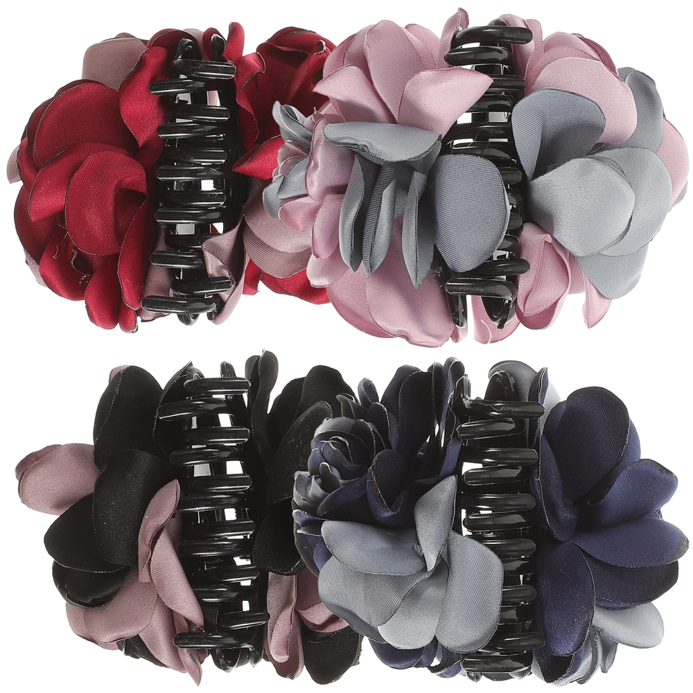 4 Pcs Women Large Hair Clips Ribbon Rose Flower Bow Jaw Clip Barrette Hair Claws